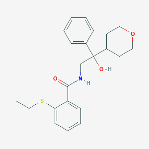 molecular formula C22H27NO3S B2613078 2-(ethylthio)-N-(2-hydroxy-2-phenyl-2-(tetrahydro-2H-pyran-4-yl)ethyl)benzamide CAS No. 2034402-77-0