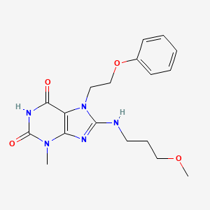molecular formula C18H23N5O4 B2613079 8-((3-甲氧基丙基)氨基)-3-甲基-7-(2-苯氧基乙基)-1H-嘌呤-2,6(3H,7H)-二酮 CAS No. 919020-00-1