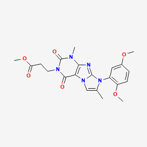 molecular formula C21H23N5O6 B2613080 methyl 3-(8-(2,5-dimethoxyphenyl)-1,7-dimethyl-2,4-dioxo-1H-imidazo[2,1-f]purin-3(2H,4H,8H)-yl)propanoate CAS No. 886890-92-2