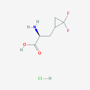 molecular formula C6H10ClF2NO2 B2613099 (2S)-2-氨基-3-(2,2-二氟环丙基)丙酸；盐酸盐 CAS No. 2551076-38-9