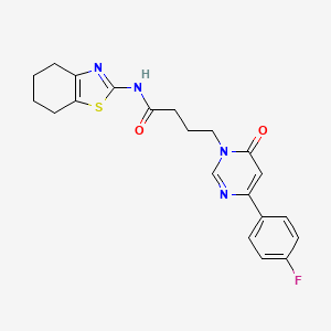 molecular formula C21H21FN4O2S B2613117 4-(4-(4-fluorophenyl)-6-oxopyrimidin-1(6H)-yl)-N-(4,5,6,7-tetrahydrobenzo[d]thiazol-2-yl)butanamide CAS No. 1251709-90-6