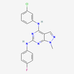molecular formula C18H14ClFN6 B2613132 N4-(3-chlorophenyl)-N6-(4-fluorophenyl)-1-methyl-1H-pyrazolo[3,4-d]pyrimidine-4,6-diamine CAS No. 878063-86-6
