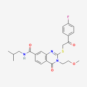 molecular formula C24H26FN3O4S B2613133 2-((2-(4-fluorophenyl)-2-oxoethyl)thio)-N-isobutyl-3-(2-methoxyethyl)-4-oxo-3,4-dihydroquinazoline-7-carboxamide CAS No. 946269-36-9
