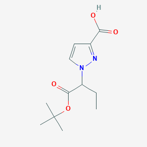 molecular formula C12H18N2O4 B2613138 1-[1-(tert-butoxycarbonyl)propyl]-1H-pyrazole-3-carboxylic acid CAS No. 1856064-35-1
