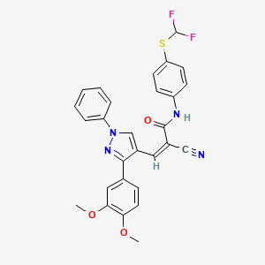 molecular formula C28H22F2N4O3S B2613144 (Z)-2-Cyano-N-[4-(difluoromethylsulfanyl)phenyl]-3-[3-(3,4-dimethoxyphenyl)-1-phenylpyrazol-4-yl]prop-2-enamide CAS No. 882229-45-0