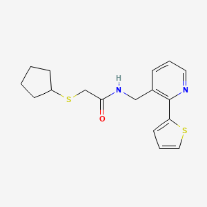 molecular formula C17H20N2OS2 B2613158 2-(cyclopentylthio)-N-((2-(thiophen-2-yl)pyridin-3-yl)methyl)acetamide CAS No. 2034399-37-4