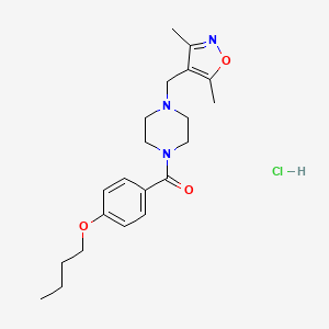 molecular formula C21H30ClN3O3 B2613159 (4-Butoxyphenyl)(4-((3,5-dimethylisoxazol-4-yl)methyl)piperazin-1-yl)methanone hydrochloride CAS No. 1351617-71-4