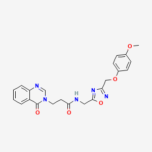 molecular formula C22H21N5O5 B2613163 N-((3-((4-甲氧基苯氧基)甲基)-1,2,4-恶二唑-5-基)甲基)-3-(4-氧代喹唑啉-3(4H)-基)丙酰胺 CAS No. 1226434-23-6