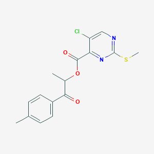 molecular formula C16H15ClN2O3S B2613164 1-(4-Methylphenyl)-1-oxopropan-2-yl 5-chloro-2-(methylsulfanyl)pyrimidine-4-carboxylate CAS No. 1110866-62-0