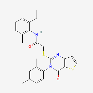 molecular formula C25H25N3O2S2 B2613170 2-{[3-(2,4-dimethylphenyl)-4-oxo-3,4-dihydrothieno[3,2-d]pyrimidin-2-yl]sulfanyl}-N-(2-ethyl-6-methylphenyl)acetamide CAS No. 1260630-70-3