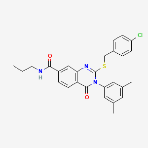 molecular formula C27H26ClN3O2S B2613173 2-((4-chlorobenzyl)thio)-3-(3,5-dimethylphenyl)-4-oxo-N-propyl-3,4-dihydroquinazoline-7-carboxamide CAS No. 1115507-10-2