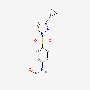molecular formula C14H15N3O3S B2613194 N-{4-[(3-cyclopropyl-1H-pyrazol-1-yl)sulfonyl]phenyl}acetamide CAS No. 957039-53-1