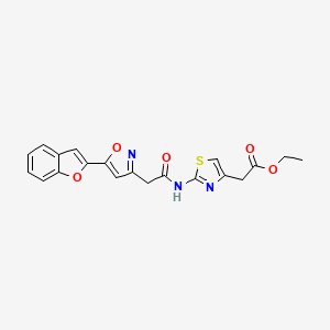 molecular formula C20H17N3O5S B2613195 乙酸2-(2-(2-(5-(苯并呋喃-2-基)异恶唑-3-基)乙酰胺)噻唑-4-基)乙酯 CAS No. 1105205-59-1