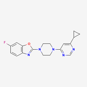 molecular formula C18H18FN5O B2613198 2-[4-(6-Cyclopropylpyrimidin-4-yl)piperazin-1-yl]-6-fluoro-1,3-benzoxazole CAS No. 2380084-19-3