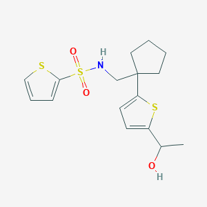 molecular formula C16H21NO3S3 B2613209 N-((1-(5-(1-羟乙基)噻吩-2-基)环戊基)甲基)噻吩-2-磺酰胺 CAS No. 2034491-82-0