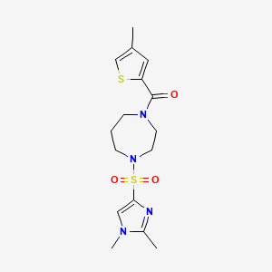 molecular formula C16H22N4O3S2 B2613214 (4-((1,2-dimethyl-1H-imidazol-4-yl)sulfonyl)-1,4-diazepan-1-yl)(4-methylthiophen-2-yl)methanone CAS No. 1903886-51-0