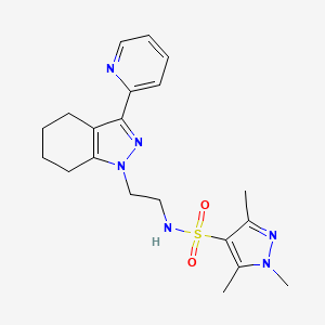molecular formula C20H26N6O2S B2613216 1,3,5-trimethyl-N-(2-(3-(pyridin-2-yl)-4,5,6,7-tetrahydro-1H-indazol-1-yl)ethyl)-1H-pyrazole-4-sulfonamide CAS No. 1796988-87-8