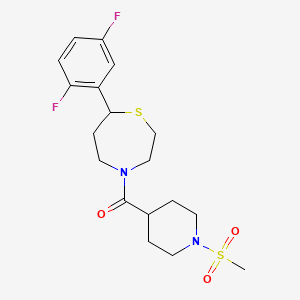 molecular formula C18H24F2N2O3S2 B2613219 (7-(2,5-二氟苯基)-1,4-噻吩-4-基)(1-(甲磺酰基)哌啶-4-基)甲酮 CAS No. 1705885-05-7