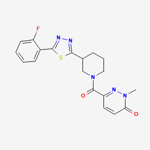 molecular formula C19H18FN5O2S B2613236 6-(3-(5-(2-fluorophenyl)-1,3,4-thiadiazol-2-yl)piperidine-1-carbonyl)-2-methylpyridazin-3(2H)-one CAS No. 1351632-52-4