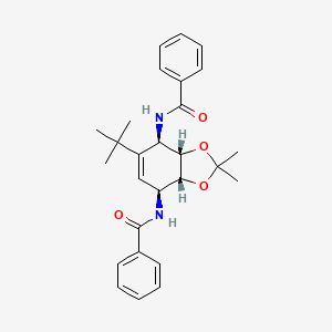 molecular formula C27H32N2O4 B2613239 N,N'-((3aR,4S,7R,7aS)-5-(tert-butyl)-2,2-dimethyl-3a,4,7,7a-tetrahydrobenzo[d][1,3]dioxole-4,7-diyl)dibenzamide (racemic) CAS No. 1998128-24-7