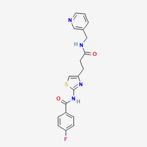 molecular formula C19H17FN4O2S B2613251 4-fluoro-N-(4-(3-oxo-3-((pyridin-3-ylmethyl)amino)propyl)thiazol-2-yl)benzamide CAS No. 1021218-63-2