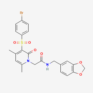 molecular formula C23H21BrN2O6S B2613261 N-(1,3-benzodioxol-5-ylmethyl)-2-[3-[(4-bromophenyl)sulfonyl]-4,6-dimethyl-2-oxopyridin-1(2H)-yl]acetamide CAS No. 1251572-66-3