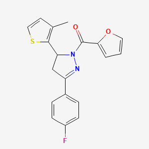 molecular formula C19H15FN2O2S B2613272 3-(4-fluorophenyl)-1-(furan-2-carbonyl)-5-(3-methylthiophen-2-yl)-4,5-dihydro-1H-pyrazole CAS No. 1018050-83-3
