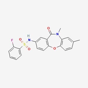 molecular formula C21H17FN2O4S B2613280 N-(8,10-dimethyl-11-oxo-10,11-dihydrodibenzo[b,f][1,4]oxazepin-2-yl)-2-fluorobenzenesulfonamide CAS No. 922089-82-5