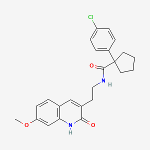 molecular formula C24H25ClN2O3 B2613301 1-(4-氯苯基)-N-(2-(7-甲氧基-2-氧代-1,2-二氢喹啉-3-基)乙基)环戊烷甲酰胺 CAS No. 851406-17-2