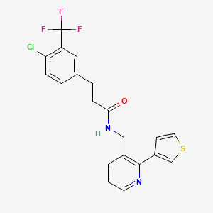 molecular formula C20H16ClF3N2OS B2613306 3-(4-氯-3-(三氟甲基)苯基)-N-((2-(噻吩-3-基)吡啶-3-基)甲基)丙酰胺 CAS No. 2034344-52-8