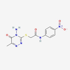molecular formula C12H12N6O4S B2613308 2-[(4-amino-6-methyl-5-oxo-1,2,4-triazin-3-yl)sulfanyl]-N-(4-nitrophenyl)acetamide CAS No. 727980-25-8
