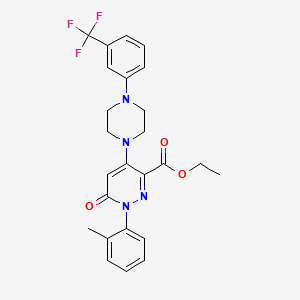 molecular formula C25H25F3N4O3 B2613318 Ethyl 6-oxo-1-(o-tolyl)-4-(4-(3-(trifluoromethyl)phenyl)piperazin-1-yl)-1,6-dihydropyridazine-3-carboxylate CAS No. 922015-31-4