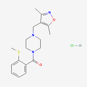 molecular formula C18H24ClN3O2S B2613320 (4-((3,5-Dimethylisoxazol-4-yl)methyl)piperazin-1-yl)(2-(methylthio)phenyl)methanone hydrochloride CAS No. 1351618-67-1