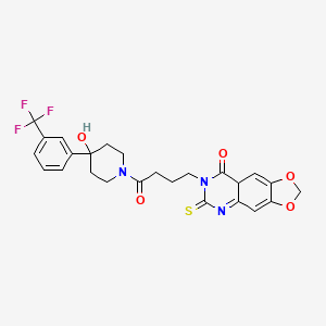 molecular formula C25H24F3N3O5S B2613325 7-(4-{4-hydroxy-4-[3-(trifluoromethyl)phenyl]piperidin-1-yl}-4-oxobutyl)-6-sulfanylidene-2H,5H,6H,7H,8H-[1,3]dioxolo[4,5-g]quinazolin-8-one CAS No. 688054-43-5