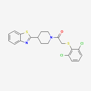 molecular formula C20H18Cl2N2OS2 B2613344 1-[4-(1,3-Benzothiazol-2-yl)piperidino]-2-[(2,6-dichlorophenyl)sulfanyl]-1-ethanone CAS No. 478248-39-4