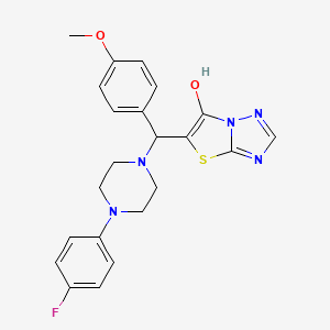 molecular formula C22H22FN5O2S B2613354 5-((4-(4-氟苯基)哌嗪-1-基)(4-甲氧基苯基)甲基)噻唑并[3,2-b][1,2,4]三唑-6-醇 CAS No. 868219-85-6