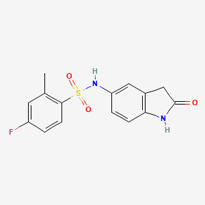 molecular formula C15H13FN2O3S B2613357 4-fluoro-2-methyl-N-(2-oxoindolin-5-yl)benzenesulfonamide CAS No. 921539-33-5