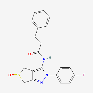 molecular formula C20H18FN3O2S B2613359 N-(2-(4-fluorophenyl)-5-oxido-4,6-dihydro-2H-thieno[3,4-c]pyrazol-3-yl)-3-phenylpropanamide CAS No. 1007476-19-8