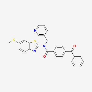 molecular formula C28H21N3O2S2 B2613365 4-benzoyl-N-(6-(methylthio)benzo[d]thiazol-2-yl)-N-(pyridin-3-ylmethyl)benzamide CAS No. 923383-34-0