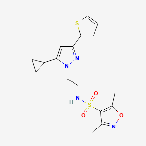 molecular formula C17H20N4O3S2 B2613366 N-(2-(5-cyclopropyl-3-(thiophen-2-yl)-1H-pyrazol-1-yl)ethyl)-3,5-dimethylisoxazole-4-sulfonamide CAS No. 1797672-28-6