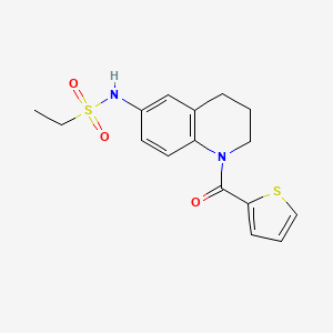 molecular formula C16H18N2O3S2 B2613368 N-[1-(噻吩-2-羰基)-3,4-二氢-2H-喹啉-6-基]乙磺酰胺 CAS No. 941915-95-3