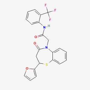 molecular formula C22H17F3N2O3S B2613377 2-(2-(furan-2-yl)-4-oxo-3,4-dihydrobenzo[b][1,4]thiazepin-5(2H)-yl)-N-(2-(trifluoromethyl)phenyl)acetamide CAS No. 863005-05-4