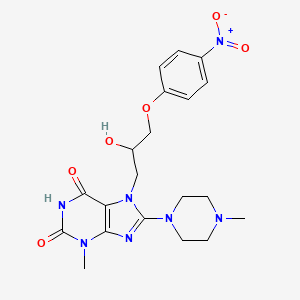 molecular formula C20H25N7O6 B2613394 7-(2-羟基-3-(4-硝基苯氧基)丙基)-3-甲基-8-(4-甲基哌嗪-1-基)-1H-嘌呤-2,6(3H,7H)-二酮 CAS No. 332103-55-6