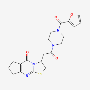 molecular formula C20H22N4O4S B2613403 3-(2-(4-(furan-2-carbonyl)piperazin-1-yl)-2-oxoethyl)-2,3,7,8-tetrahydrocyclopenta[d]thiazolo[3,2-a]pyrimidin-5(6H)-one CAS No. 1021217-32-2