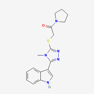 molecular formula C17H19N5OS B2613405 2-((5-(1H-indol-3-yl)-4-methyl-4H-1,2,4-triazol-3-yl)thio)-1-(pyrrolidin-1-yl)ethanone CAS No. 831187-46-3