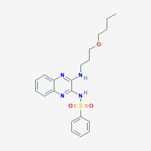 molecular formula C21H26N4O3S B2613430 N-(3-((3-butoxypropyl)amino)quinoxalin-2-yl)benzenesulfonamide CAS No. 881564-01-8