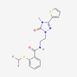 molecular formula C17H16F2N4O2S2 B2613440 2-((二氟甲基)硫代)-N-(2-(4-甲基-5-氧代-3-(噻吩-2-基)-4,5-二氢-1H-1,2,4-三唑-1-基)乙基)苯甲酰胺 CAS No. 1203225-11-9