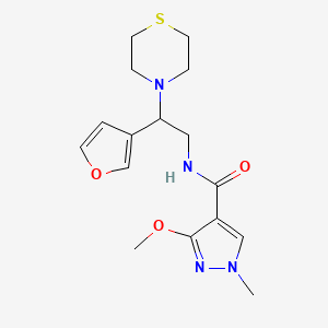 molecular formula C16H22N4O3S B2613444 N-(2-(呋喃-3-基)-2-硫代吗啉乙基)-3-甲氧基-1-甲基-1H-吡唑-4-甲酰胺 CAS No. 2034342-51-1