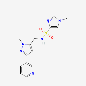 molecular formula C15H18N6O2S B2613447 1,2-dimethyl-N-((1-methyl-3-(pyridin-3-yl)-1H-pyrazol-5-yl)methyl)-1H-imidazole-4-sulfonamide CAS No. 2034511-91-4