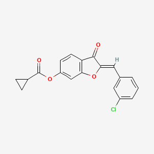 molecular formula C19H13ClO4 B2613459 (Z)-2-(3-chlorobenzylidene)-3-oxo-2,3-dihydrobenzofuran-6-yl cyclopropanecarboxylate CAS No. 622799-22-8